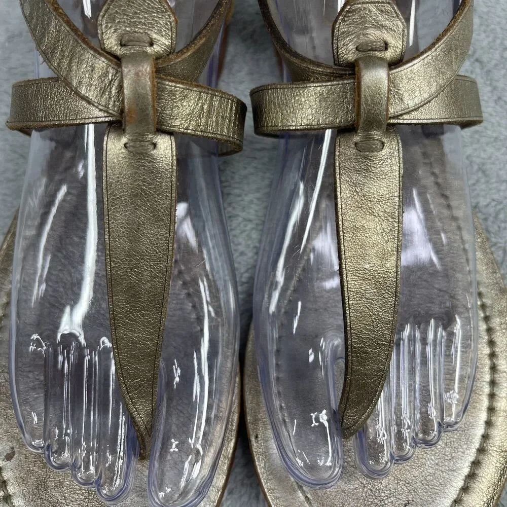 Frye Sandals Womens 7.5 Gold‎ Leather Rachel T Strap Strappy Boho